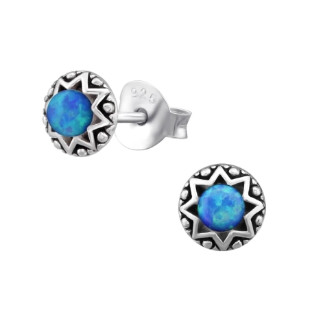 Round Opal Ear Studs with semi-precious stones Jewellery | All4silver