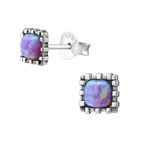 Square Opal Ear Studs with semi-precious stones Jewellery | All4silver