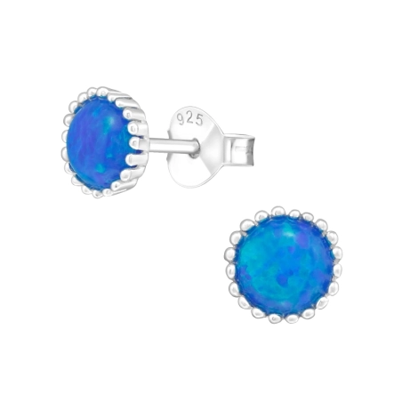 Round Opal Ear Studs with semi-precious stones Jewellery | All4silver