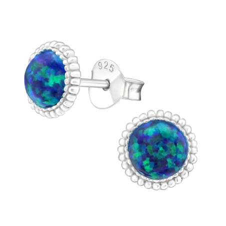 Round Opal Ear Studs with semi-precious stones Jewellery | All4silver