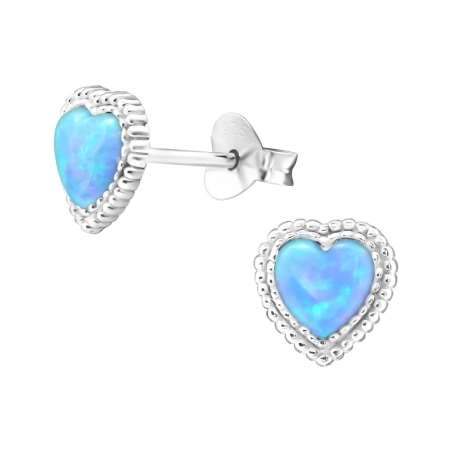 Heart Opal - 925 Sterling Silver Ear Studs with semi-precious stones