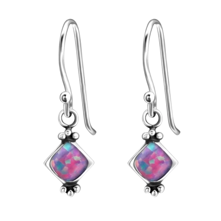 Square Synthetic Opal Earrings with semi-precious stones & Opal Jewellery | All4silver