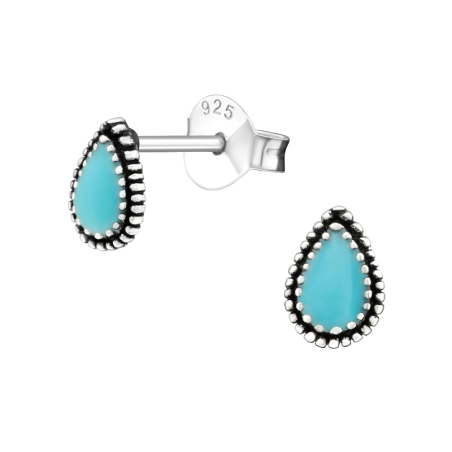 Tear Ear Studs with semi-precious stones Jewellery | All4silver