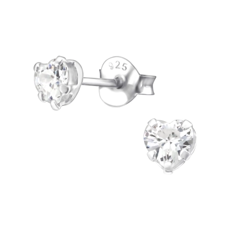 Heart 4mm - 925 Sterling Silver Ear Studs with Zirconia stones