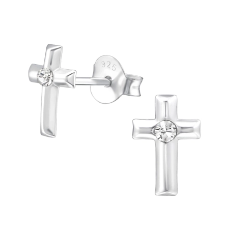 Cross Ear Studs with Crystal stones Jewellery | All4silver