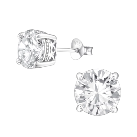 Round 8mm Ear Studs with Zirconia stones Jewellery | All4silver