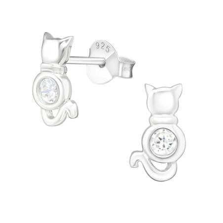 Cat Ear Studs with Zirconia stones Jewellery | All4silver