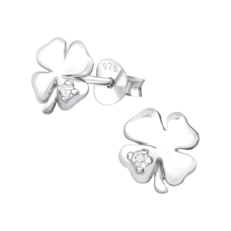 Shamrock Ear Studs with Zirconia stones Jewellery | All4silver