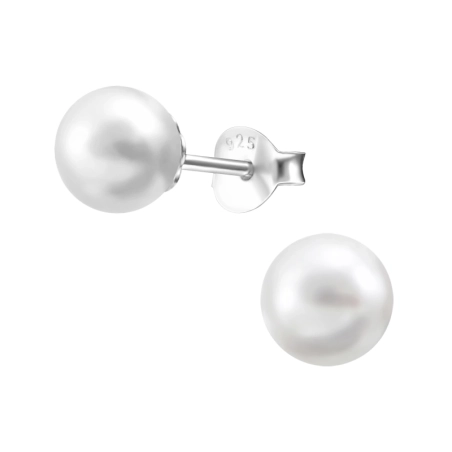 Silver with Pearl - 925 Sterling Silver Ear Studs With Pearls