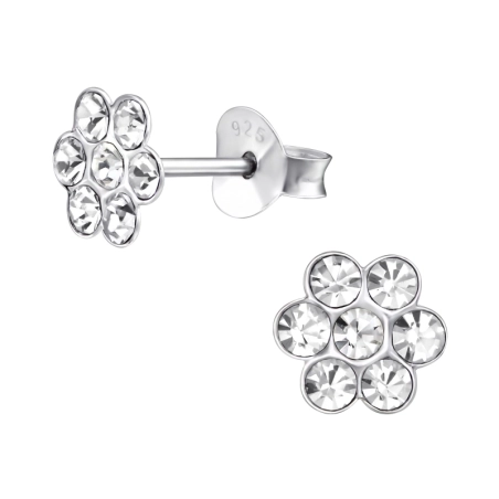 Flower Ear studs with stones Jewellery | All4silver