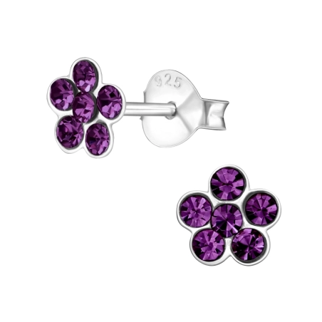 Flower Ear studs with stones Jewellery | All4silver