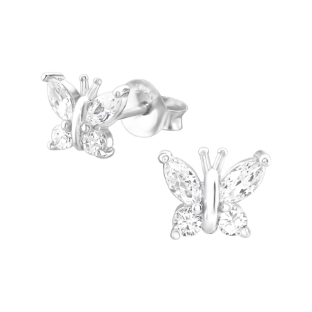 Butterfly Ear Studs with Zirconia stones Jewellery | All4silver