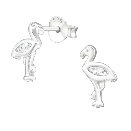 Flamingo Ear Studs with Zirconia stones Jewellery | All4silver