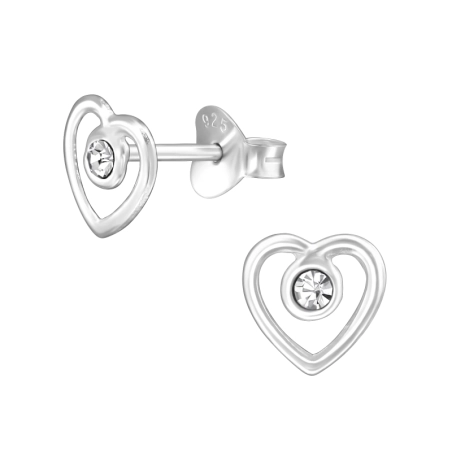 Heart Ear Studs with Crystal stones Jewellery | All4silver