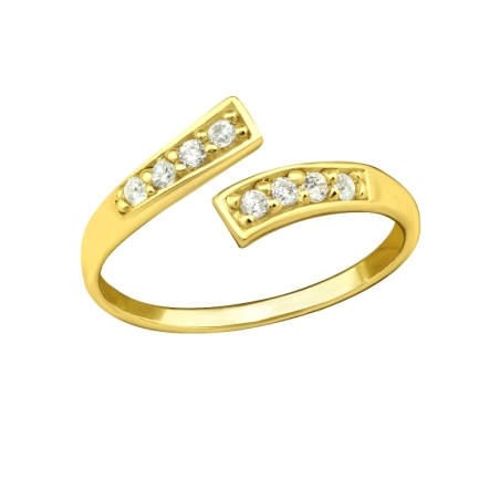 Golden 24k Open ring with Zirconia - 925 Sterling Silver Toe Rings