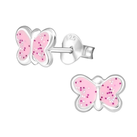 Butterfly - 925 Sterling Silver Colorful ear studs for kids