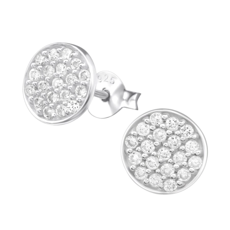 Round Ear Studs with Zirconia stones Jewellery | All4silver