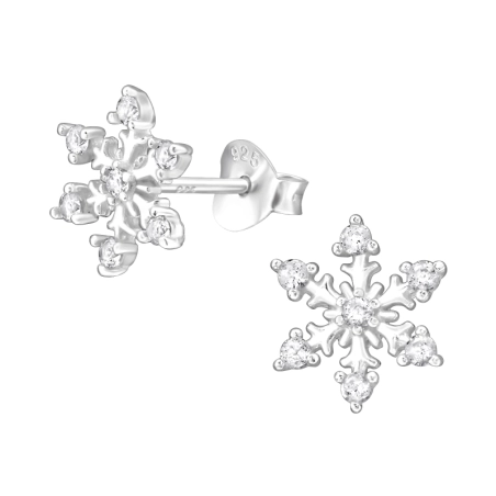 Snowflake Ear Studs with Zirconia stones Jewellery | All4silver