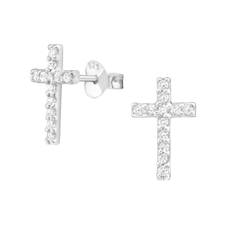 Cross Ear Studs with Zirconia stones Jewellery | All4silver