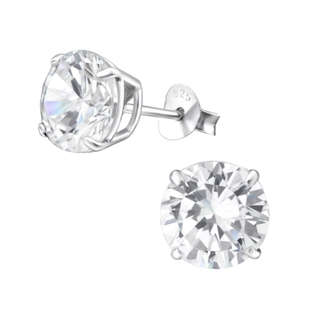 Round 8mm Ear Studs with Zirconia stones Jewellery | All4silver