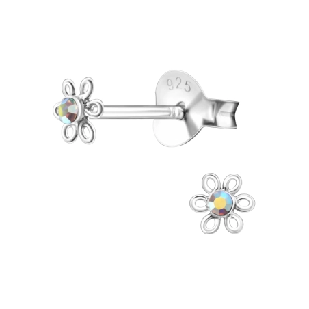 Flower Ear studs with stones Jewellery | All4silver