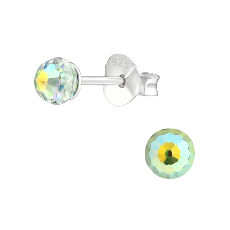 Round  With Genuine European Crystals - 925 Sterling Silver Lacrystale Silver Ear Studs