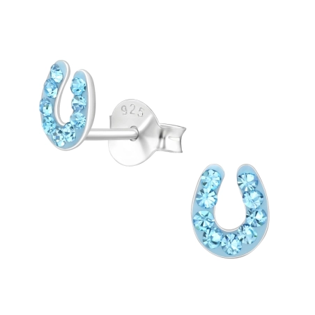 Horseshoe - 925 Sterling Silver Crystal Ear Studs