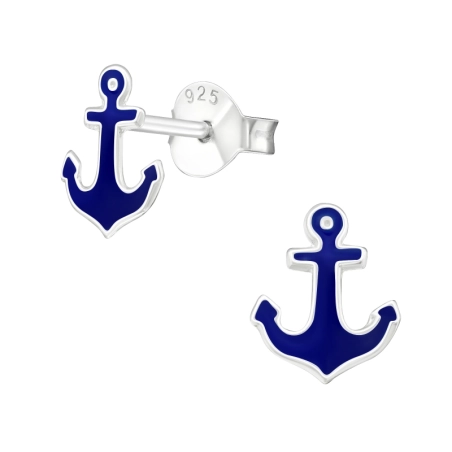Anchor Ear studs with enamel colors Jewellery | All4silver