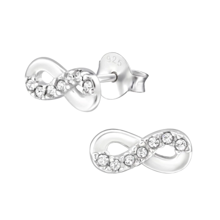 Infinity - 925 Sterling Silver Ear Studs with Crystal stones