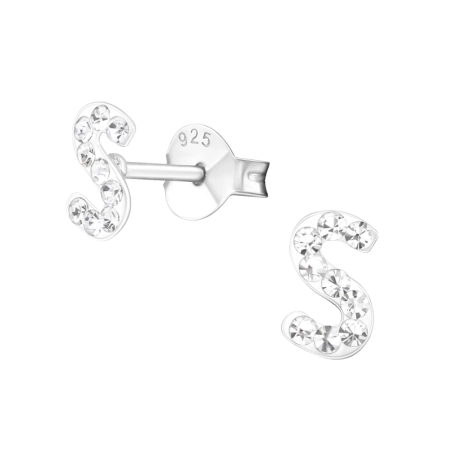 Initial S Ear studs with stones Jewellery | All4silver