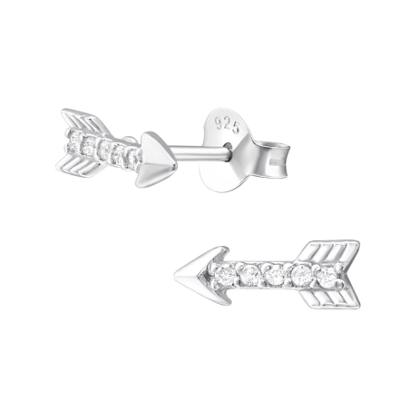 Arrow Ear Studs with Zirconia stones Jewellery | All4silver