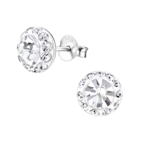 Round Ear Studs with Crystal stones Jewellery | All4silver