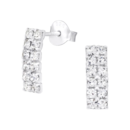 Bended Rectangle Ear Studs with Crystal stones Jewellery | All4silver