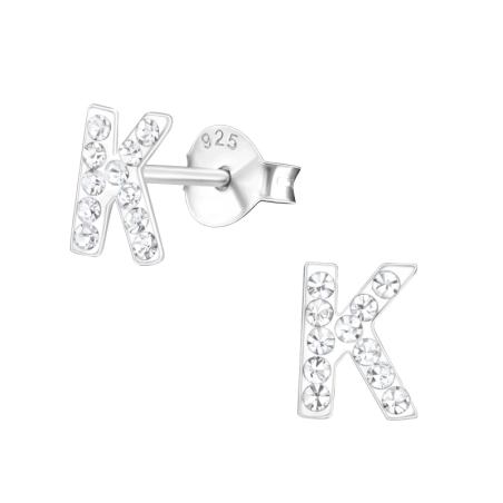 Initial K Ear studs with stones Jewellery | All4silver