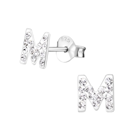 Initial M Ear studs with stones Jewellery | All4silver