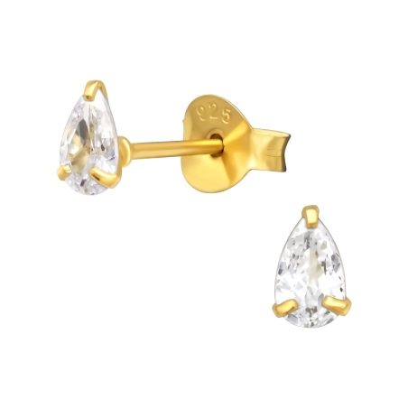 Golden tear Drop - 925 Sterling Silver Basic Ear Studs