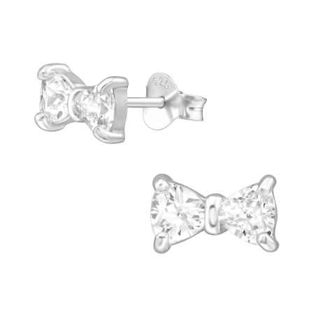 Bow Tie Ear Studs with Zirconia stones Jewellery | All4silver