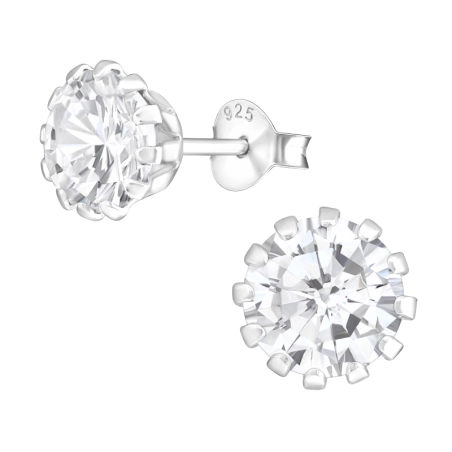 Round 7mm Ear Studs with Zirconia stones Jewellery | All4silver