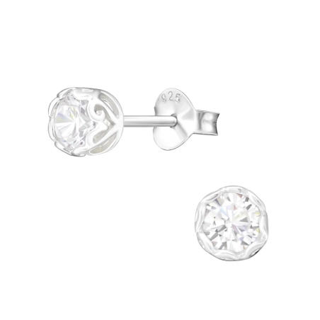Round 4mm Ear Studs with Zirconia stones Jewellery | All4silver