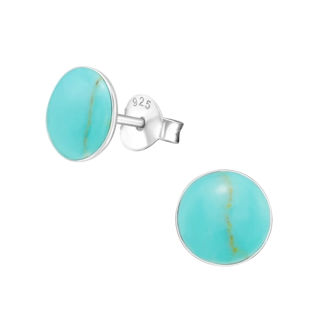 Round - 925 Sterling Silver Ear Studs with semi-precious stones