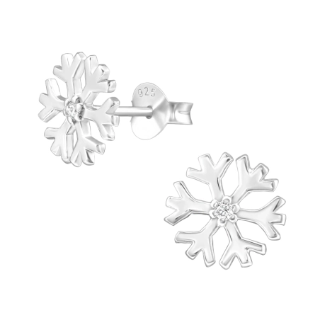 Snowflake - 925 Sterling Silver Ear Studs with Zirconia stones