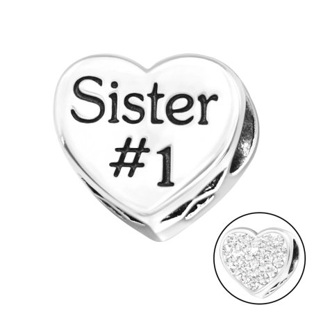 Heart Sister - 925 Sterling Silver Beads with Zirconia or Crystal