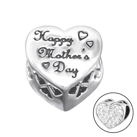 Heart Happy Mother's Day - 925 Sterling Silver Beads with Zirconia or Crystal