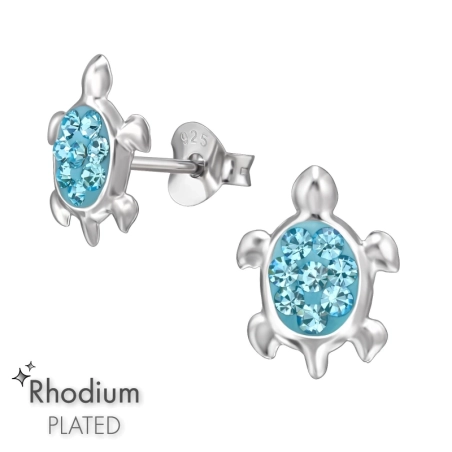 Turtle with Crystals - 925 Sterling Silver Ear Studs With Stones