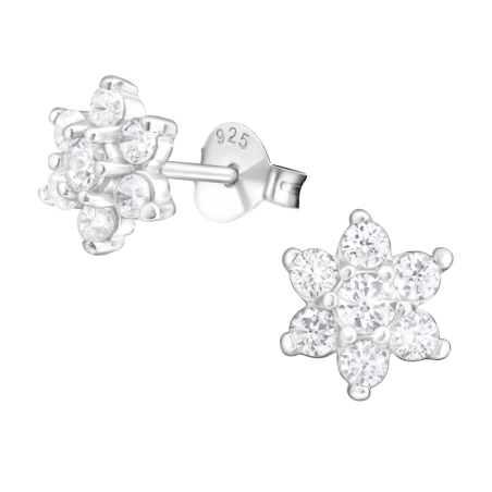 Flower Ear Studs with Zirconia stones Jewellery | All4silver