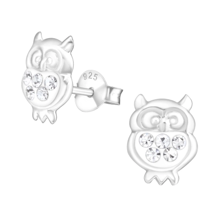 Owl - 925 Sterling Silver Crystal Ear Studs