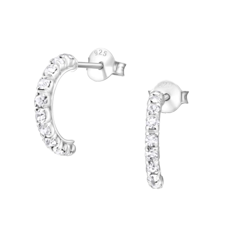 Semi Hoops Ear Studs with Crystal stones Jewellery | All4silver