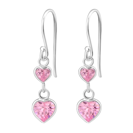 Hanging Hearts Earrings with Zirconia stones Jewellery | All4silver