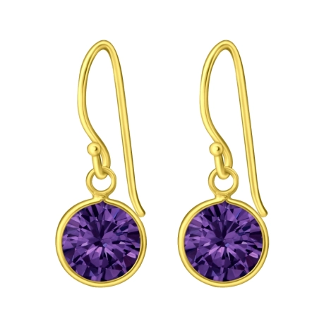 8mm Round zirconia gold plated - 925 Sterling Silver Earrings With Zirconia Stones