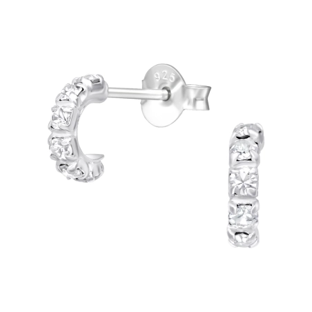 Bended Rectangle Ear Studs with Crystal stones Jewellery | All4silver